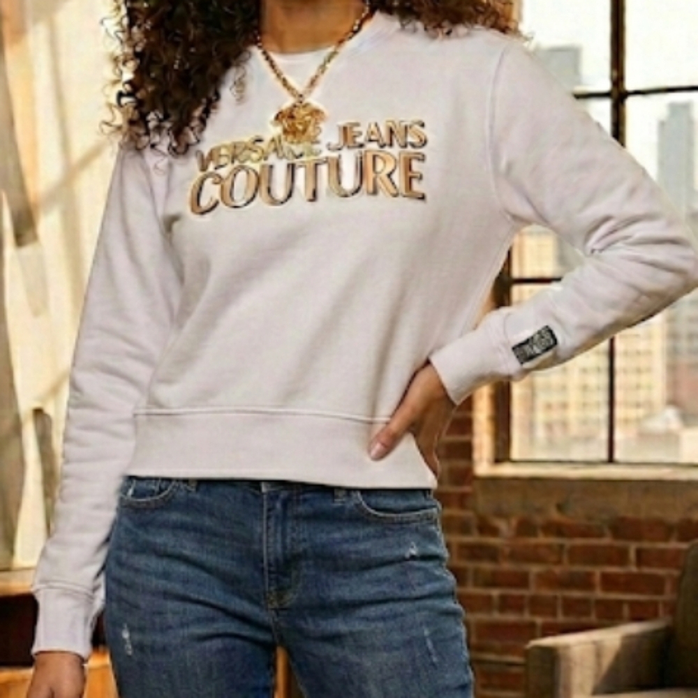 Versace Jeans Couture White Sweatshirt with Gold Logo